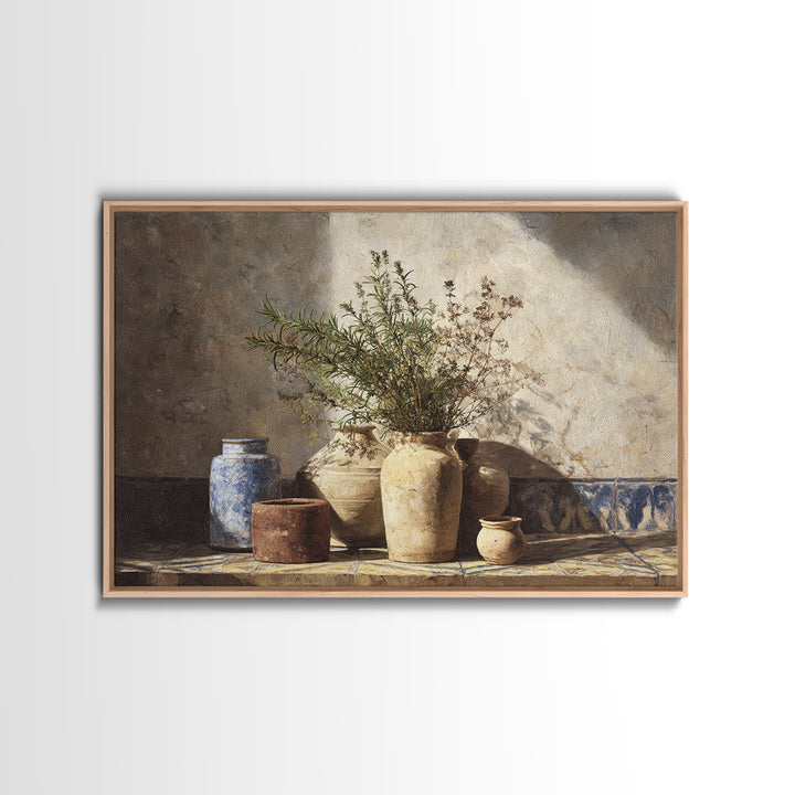 Wild Herbs Rosemary and Thyme Botanical Study Canvas Print, Mediterranean Art, Gallery Wall Art, Living Room Decor, Azure, MAR-3x2-100