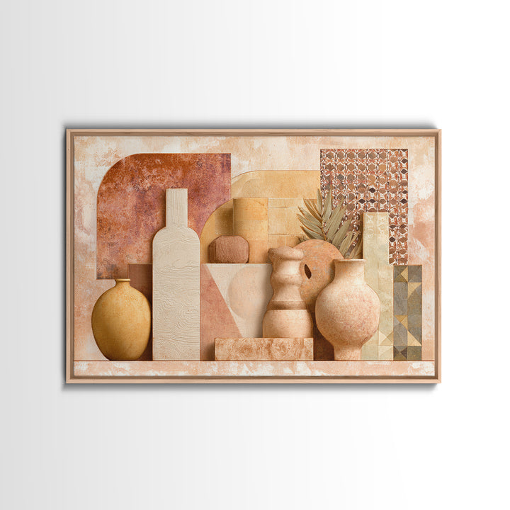 Warm Terra Cotta Abstract Landscape Framed Canvas Print, Mediterranean Art, Original Painting, Living Room Decor, Azure, MAR-3x2-18