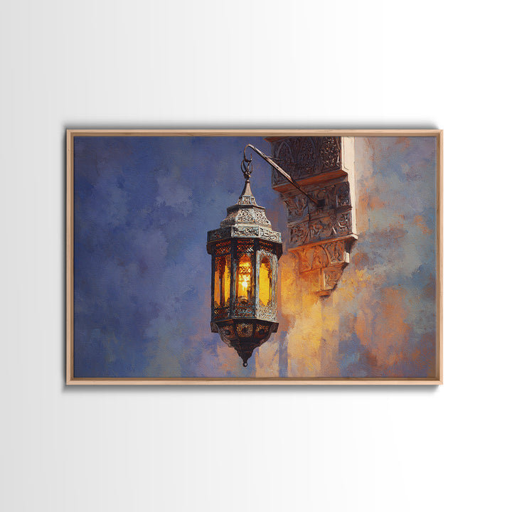 Moroccan Influenced Lantern Canvas Print, Mediterranean Art, Modern Wall Art, Living Room Decor, Oil Painting, Azure, MAR-3x2-37