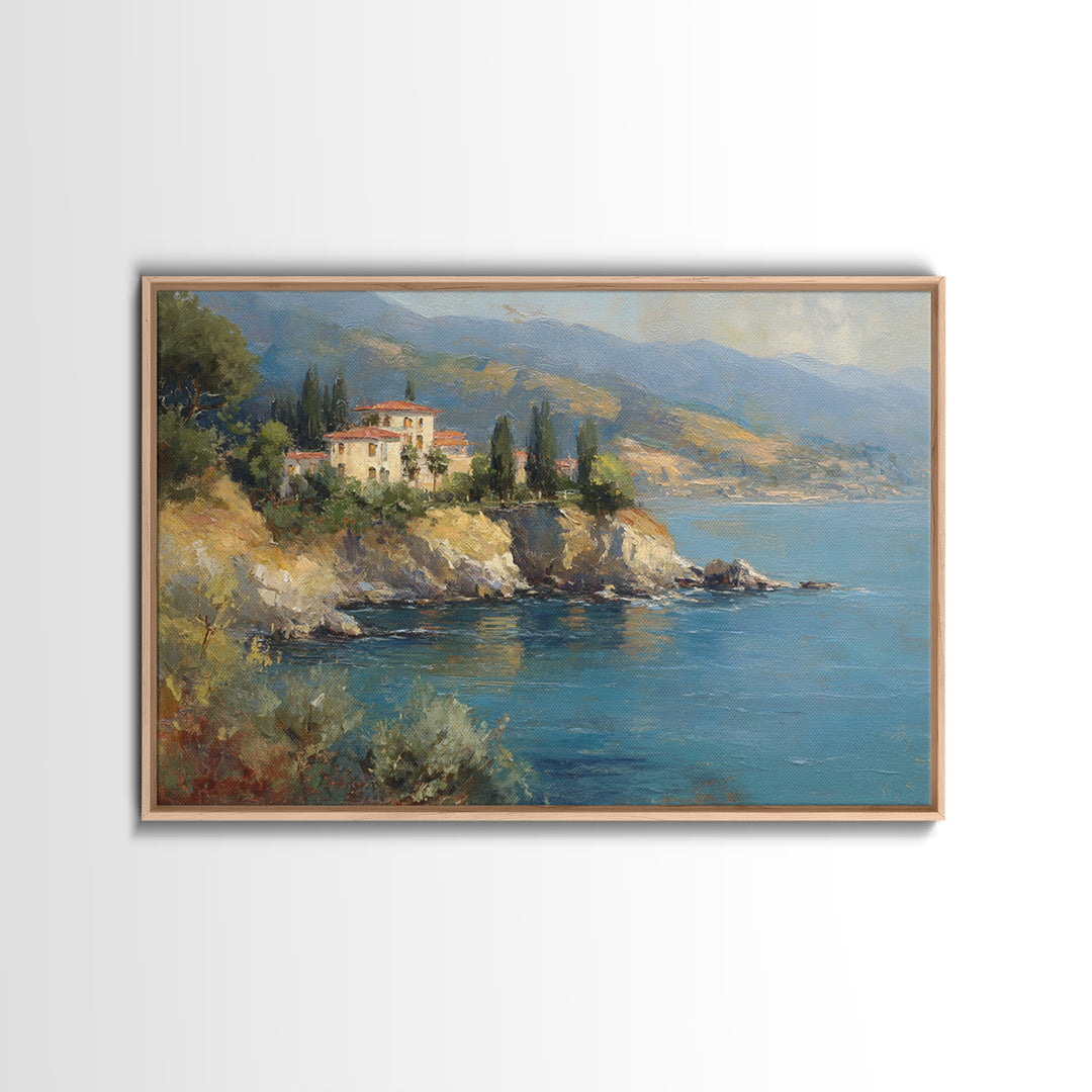 Coastal Cliffs with Sparkling Blue Water Canvas Print, Mediterranean Art, Coastal Art, Living Room Decor, Fine Art, Azure, MAR-3x2-72
