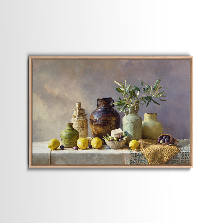 Figs Olives and Cheese Still Life Canvas Print, Mediterranean Art, Downloadable Art, Living Room Decor, Fine Art, Azure, MAR-3x2-84