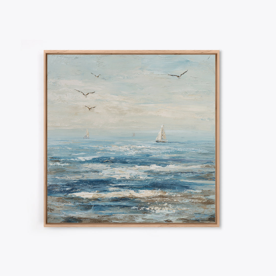 Elegant Moonlit Ocean Horizon Framed Canvas Print, Master Bedroom, Modern Decor, Bedroom Decor, Fine Art, Sanctuary, Wall Decor, MAS-1x1-1