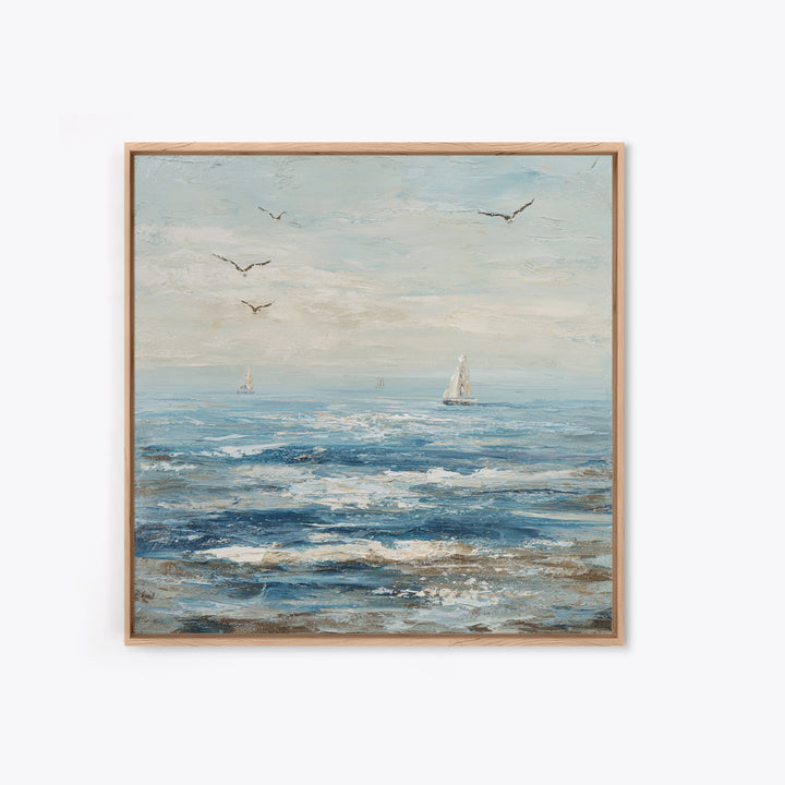 Elegant Moonlit Ocean Horizon Framed Canvas Print, Master Bedroom, Modern Decor, Bedroom Decor, Fine Art, Sanctuary, Wall Decor, MAS-1x1-1
