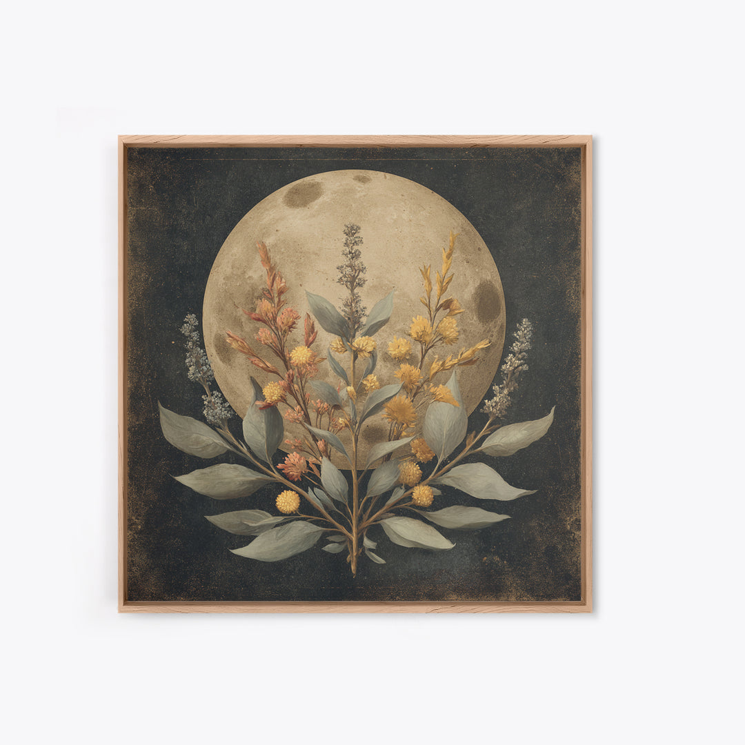 Dreamy Celestial Moon and Botanical Composition Canvas Print, Master Bedroom, Bedroom Wall Decor, Bedroom Decor, Sanctuary, MAS-1x1-11