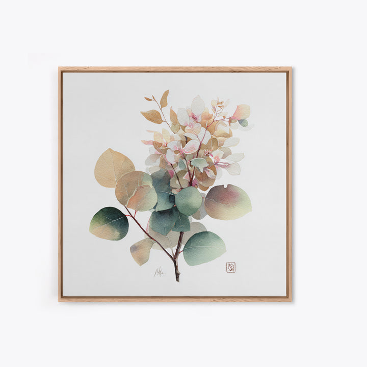 Gentle Eucalyptus Watercolor Branches Framed Canvas Print, Master Bedroom, Art Print, Bedroom Decor, Oil Painting, Sanctuary, MAS-1x1-12