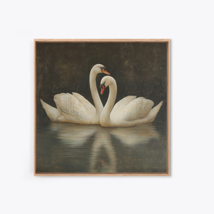 Romantic Swan Pair on Dark Water Canvas Print, Master Bedroom, Farmhouse Wall Decor, Bedroom Decor, Oil Painting, Sanctuary, MAS-1x1-15