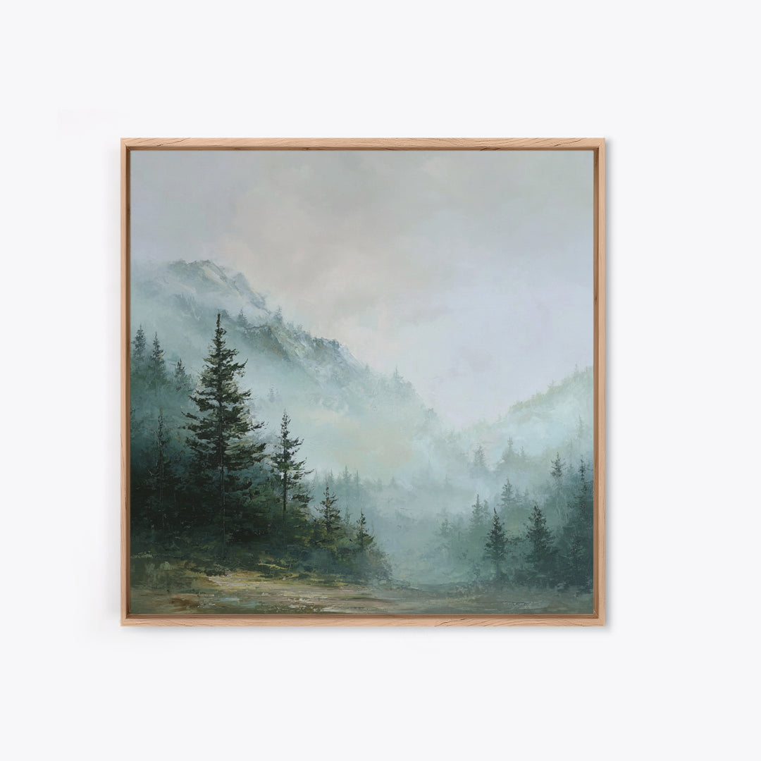 Calm Misty Forest Panorama Framed Canvas Print, Master Bedroom, Wedding Decor, Bedroom Decor, Sanctuary, Rustic Home Decor, MAS-1x1-28