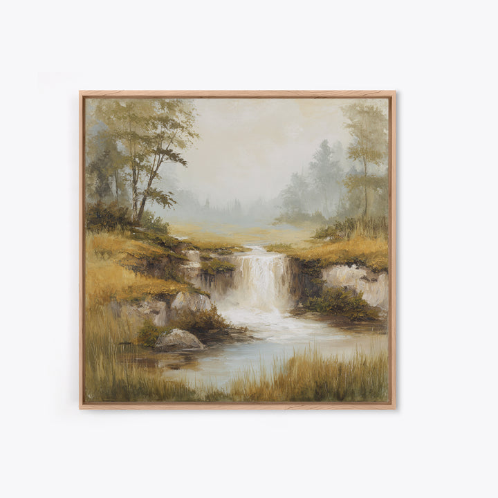 Peaceful Waterfall in Misty Green Forest Canvas Print, Master Bedroom, Room Decor, Bedroom Decor, Fine Art, Sanctuary, MAS-1x1-91
