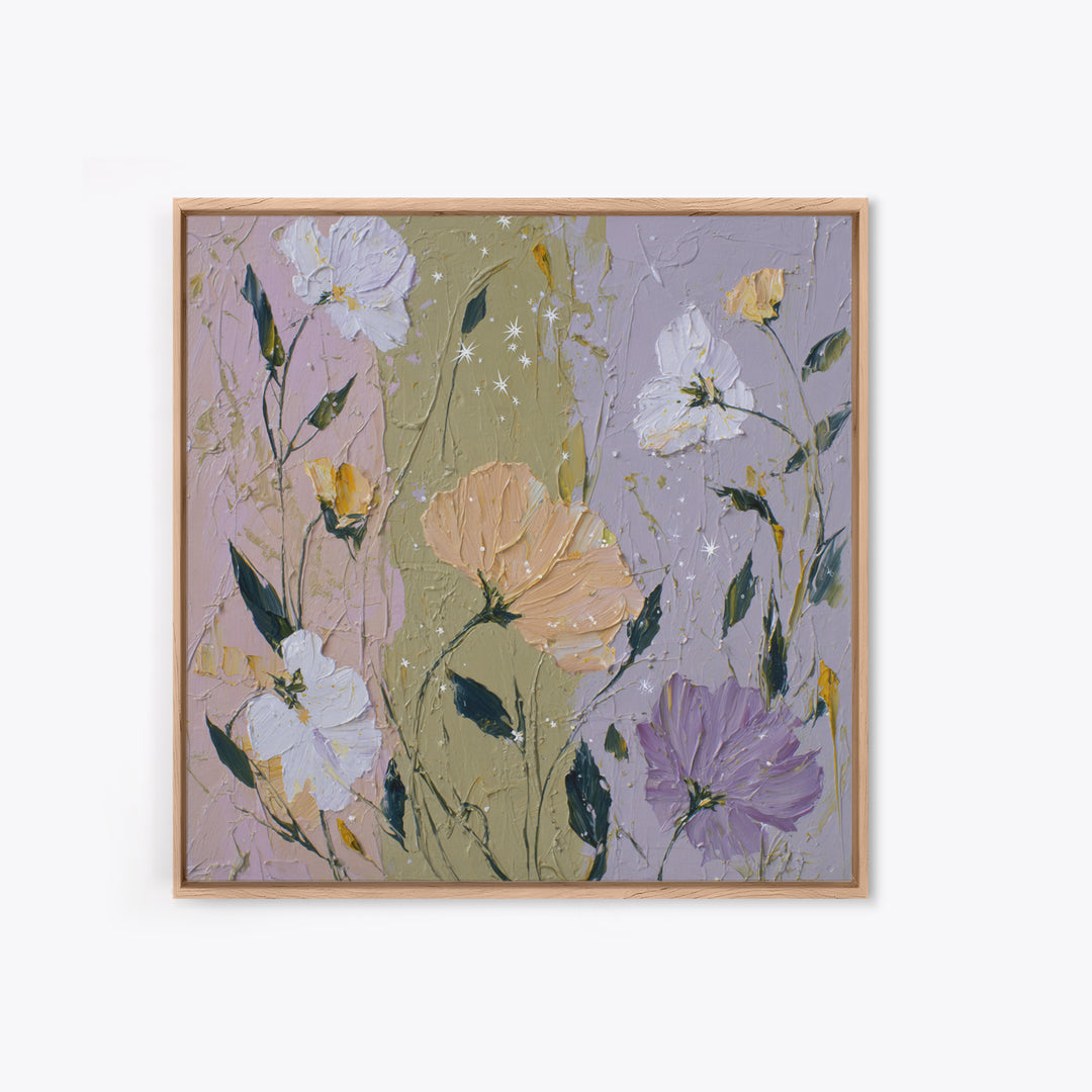 Night Garden with Pale Flowers and Stars Canvas Print, Master Bedroom, Fine Art Print, Bedroom Decor, Watercolor Art, Sanctuary, MAS-1x1-95