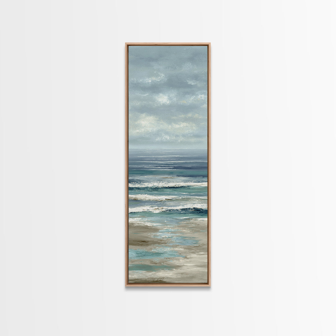 Elegant Moonlit Ocean Horizon Canvas Print, Master Bedroom, Minimalist Decor, Bedroom Decor, Oil Painting, Sanctuary, MAS-1x3-13