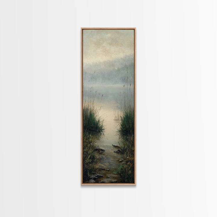 Serene Lake with Pale Morning Reflection Framed Canvas Print, Master Bedroom, Bedroom Wall Art, Bedroom Decor, Oil Painting, MAS-1x3-19