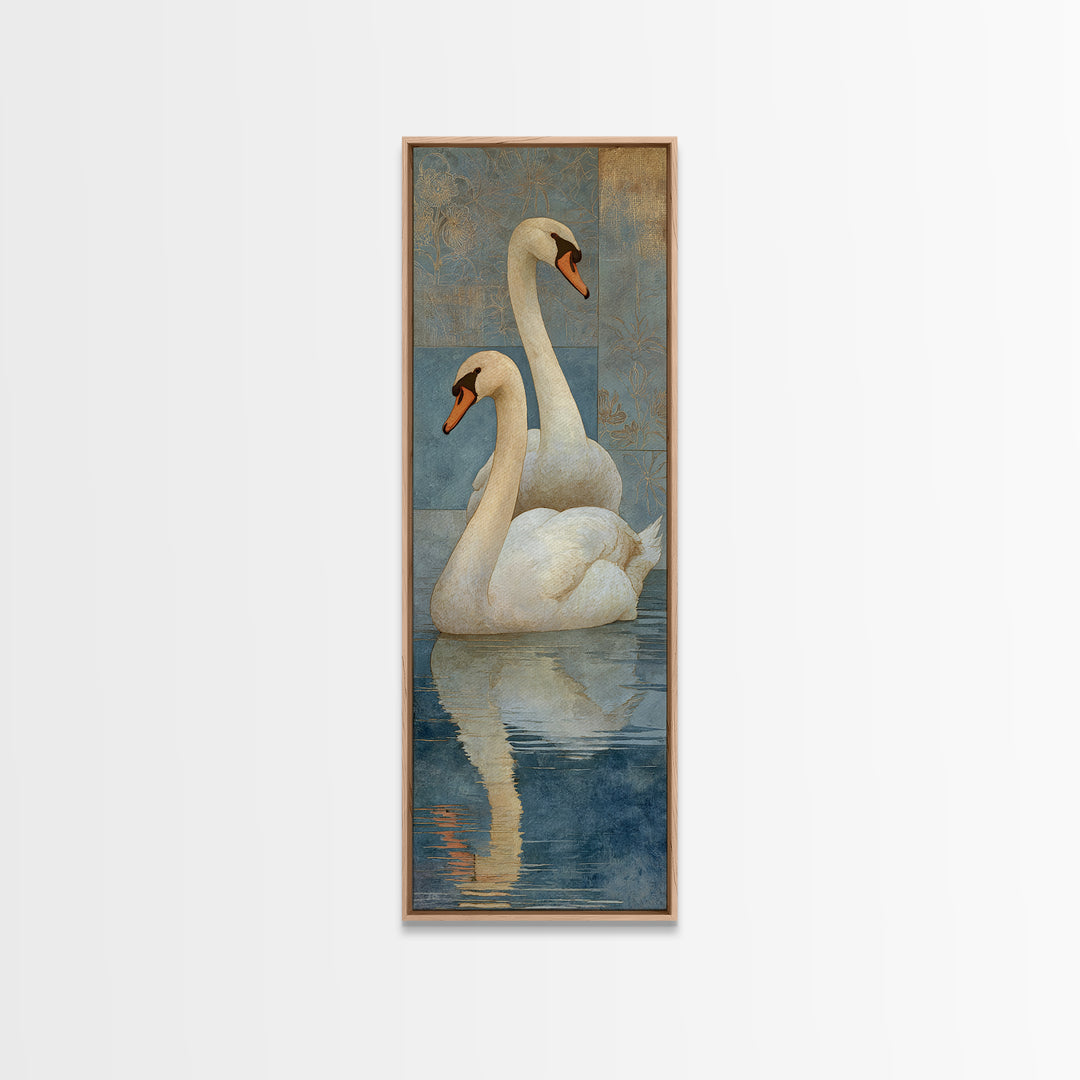 Romantic Swan Pair on Dark Water Canvas Print, Master Bedroom, Farmhouse Wall Decor, Bedroom Decor, Oil Painting, Sanctuary, MAS-1x3-27