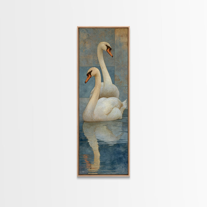 Romantic Swan Pair on Dark Water Canvas Print, Master Bedroom, Farmhouse Wall Decor, Bedroom Decor, Oil Painting, Sanctuary, MAS-1x3-27