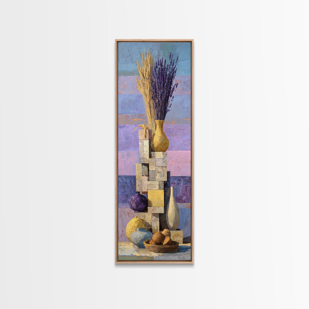 Lavender Field at Twilight Framed Canvas Print, Master Bedroom, Over Bed Wall Art, Bedroom Decor, Oil Painting, Sanctuary, MAS-1x3-30