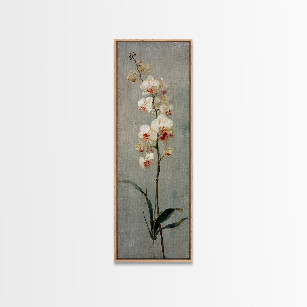 White Orchids Against Warm Gray Background Framed Canvas Print, Master Bedroom, Wall Art, Bedroom Decor, Oil Painting, MAS-1x3-45