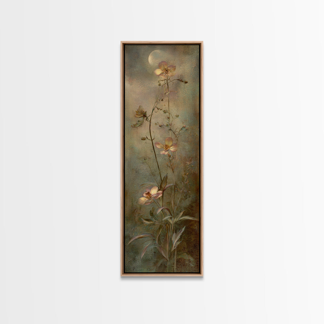 Dreamy Celestial Moon and Botanical Composition Canvas Print, Master Bedroom, Rustic Home Decor, Bedroom Decor, Sanctuary, MAS-1x3-47