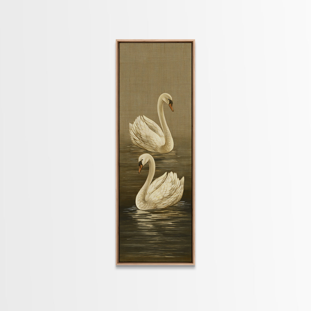 Romantic Swan Pair on Dark Water Canvas Print, Master Bedroom, Set of 2 Prints, Bedroom Decor, Abstract Art, Sanctuary, MAS-1x3-51