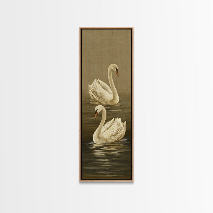 Romantic Swan Pair on Dark Water Canvas Print, Master Bedroom, Set of 2 Prints, Bedroom Decor, Abstract Art, Sanctuary, MAS-1x3-51