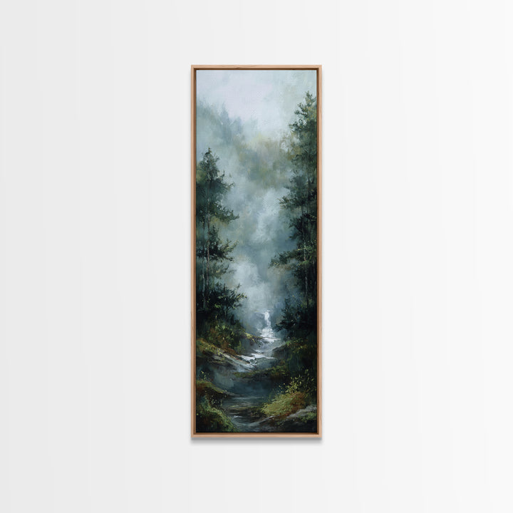 Peaceful Waterfall in Misty Green Forest Canvas Print, Master Bedroom, Wall Decor Bedroom, Bedroom Decor, Fine Art, Sanctuary, MAS-1x3-55