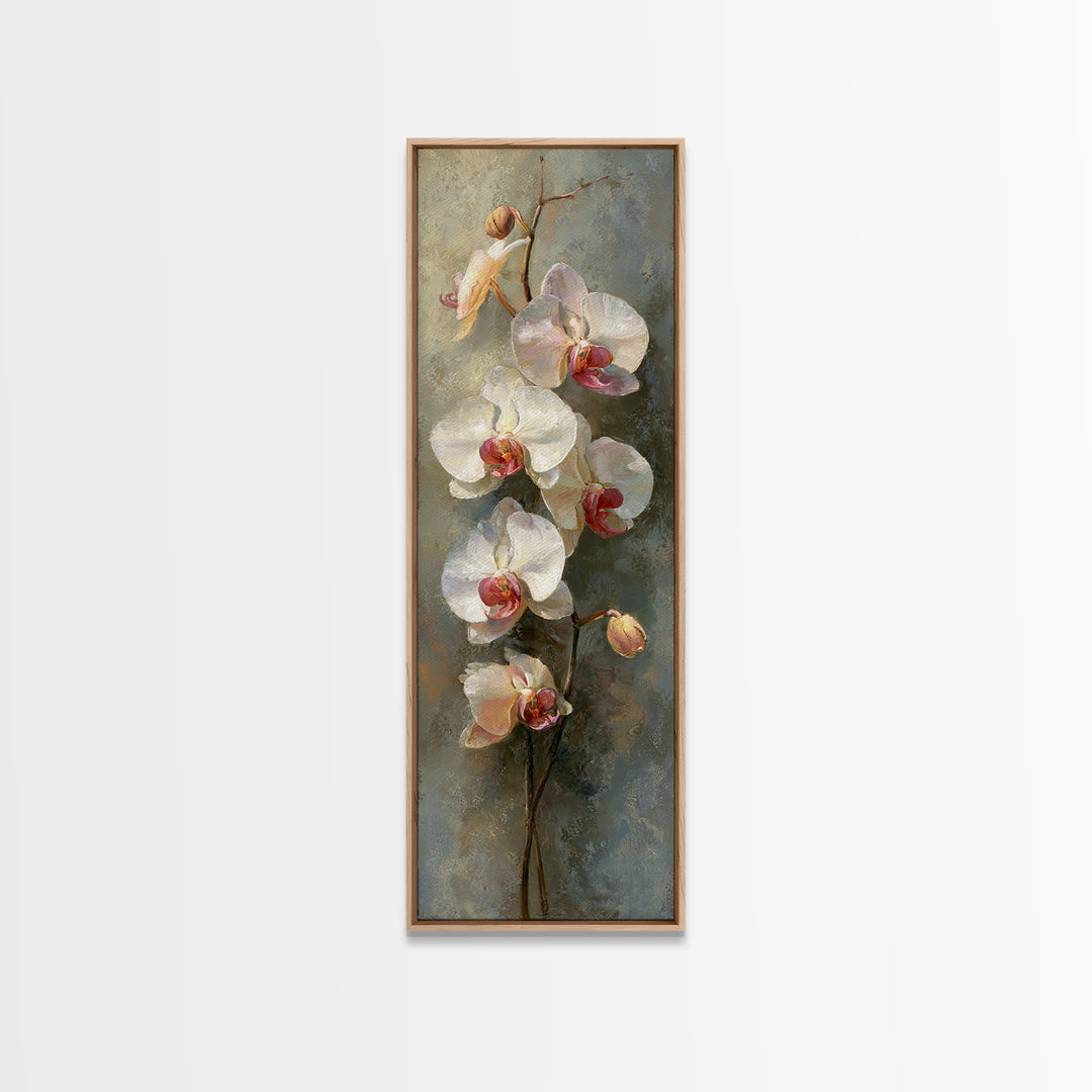 White Orchids Against Warm Gray Background Framed Canvas Print, Master Bedroom, Wall Art, Bedroom Decor, Oil Painting, MAS-1x3-69