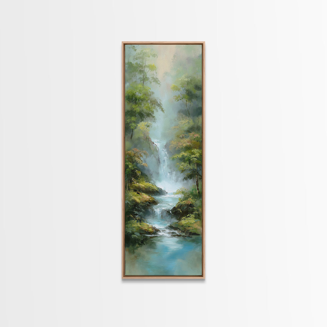 Peaceful Waterfall in Misty Green Forest Canvas Print, Master Bedroom, Printable Art, Bedroom Decor, Fine Art, Sanctuary, MAS-1x3-7