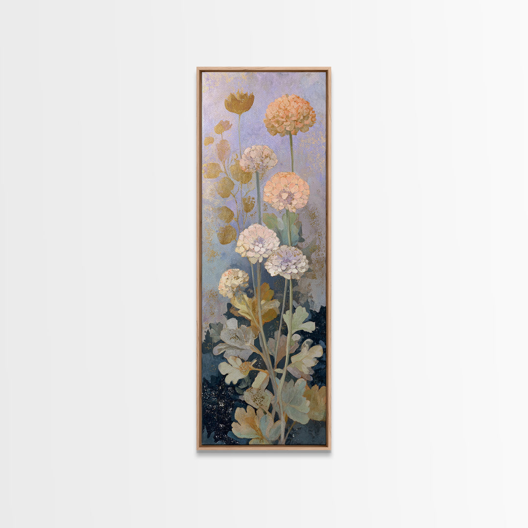 Night Garden with Pale Flowers and Stars Framed Canvas Print, Master Bedroom, Vinyl Wall Decal, Bedroom Decor, Watercolor Art, MAS-1x3-83