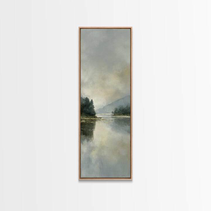 Serene Lake with Pale Morning Reflection Framed Canvas Print, Master Bedroom, Boho Decor, Bedroom Decor, Fine Art, Sanctuary, MAS-1x3-91