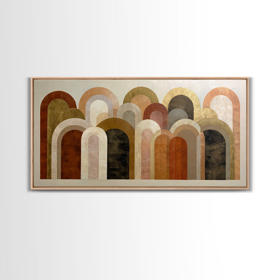 Gold Accented Abstract Arches Framed Canvas Print, Master Bedroom, Wall Art Bedroom, Bedroom Decor, Fine Art, Sanctuary, MAS-2x1-100