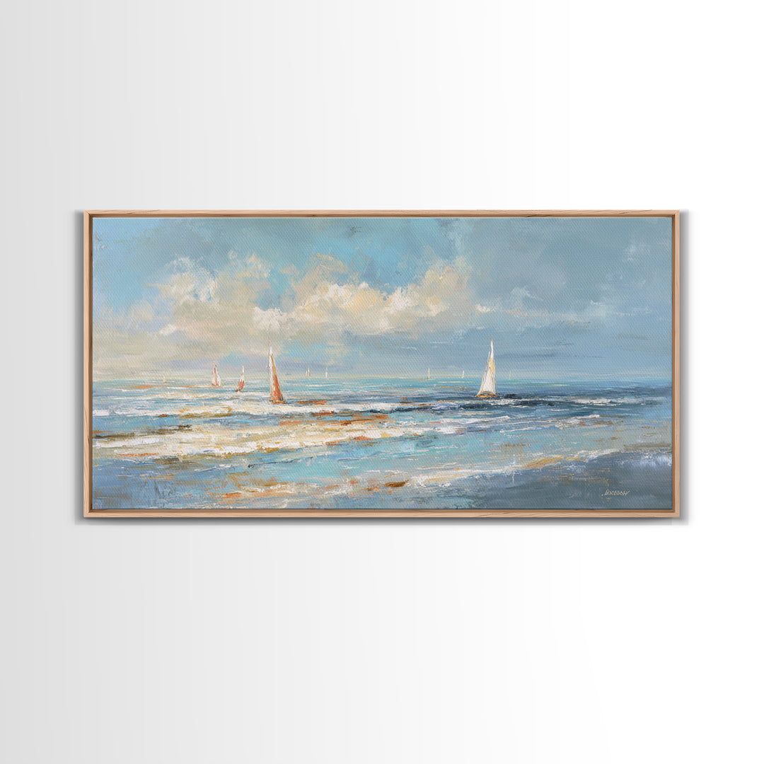 Hotel Coastal Landscape Canvas Print, Master Bedroom, Large Wall Art, Bedroom Decor, Watercolor Art, Sanctuary, Bedroom Prints, MAS-2x1-17