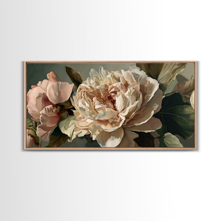 Romantic Neutral Peony Closeup Canvas Print, Master Bedroom, Textured Painting, Bedroom Decor, Fine Art, Sanctuary, Wall Decal, MAS-2x1-22