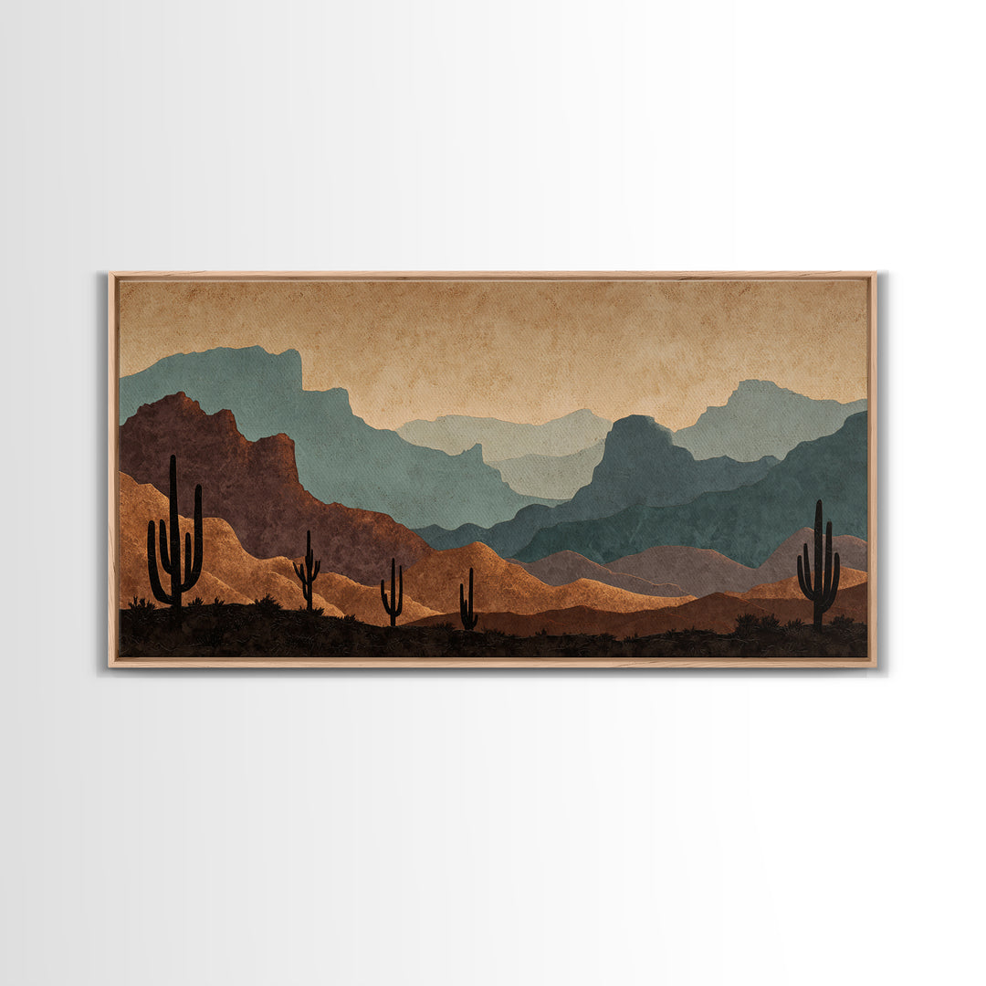 Quiet Desert Dusk Framed Canvas Print, Master Bedroom, Minimalist Decor, Bedroom Decor, Oil Painting, Sanctuary, MAS-2x1-30