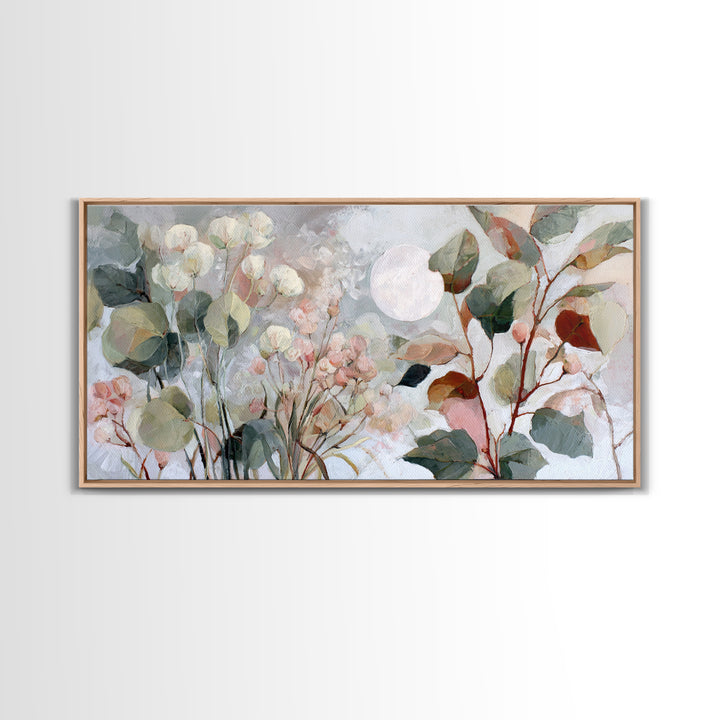 Dreamy Celestial Moon and Botanical Composition Canvas Print, Master Bedroom, Farmhouse Decor, Bedroom Decor, Sanctuary, MAS-2x1-31