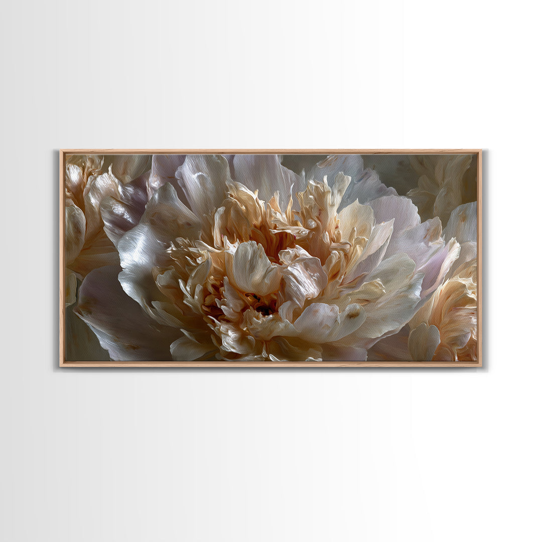 Romantic Neutral Peony Closeup Framed Canvas Print, Master Bedroom, Wall Decor, Bedroom Decor, Sanctuary, Farmhouse Wall Decor, MAS-2x1-46
