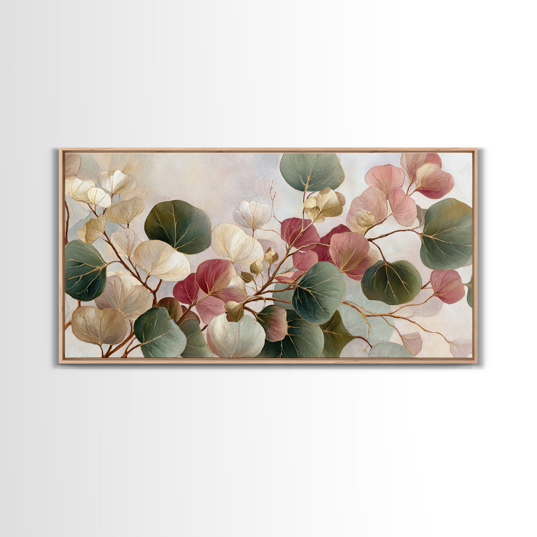 Gentle Eucalyptus Watercolor Branches Framed Canvas Print, Master Bedroom, Large Wall Art, Bedroom Decor, Fine Art, Sanctuary, MAS-2x1-56