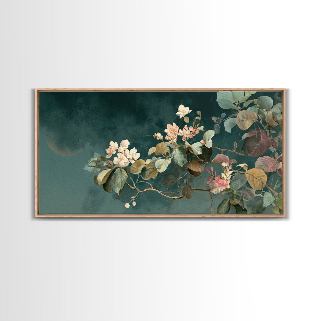 Dreamy Celestial Moon and Botanical Composition Canvas Print, Master Bedroom, Wall Art Prints, Bedroom Decor, Sanctuary, MAS-2x1-7