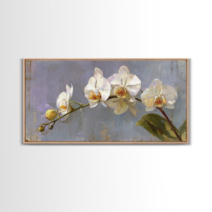 White Orchids Against Warm Gray Background Canvas Print, Master Bedroom, Farmhouse Wall Decor, Bedroom Decor, Oil Painting, MAS-2x1-77