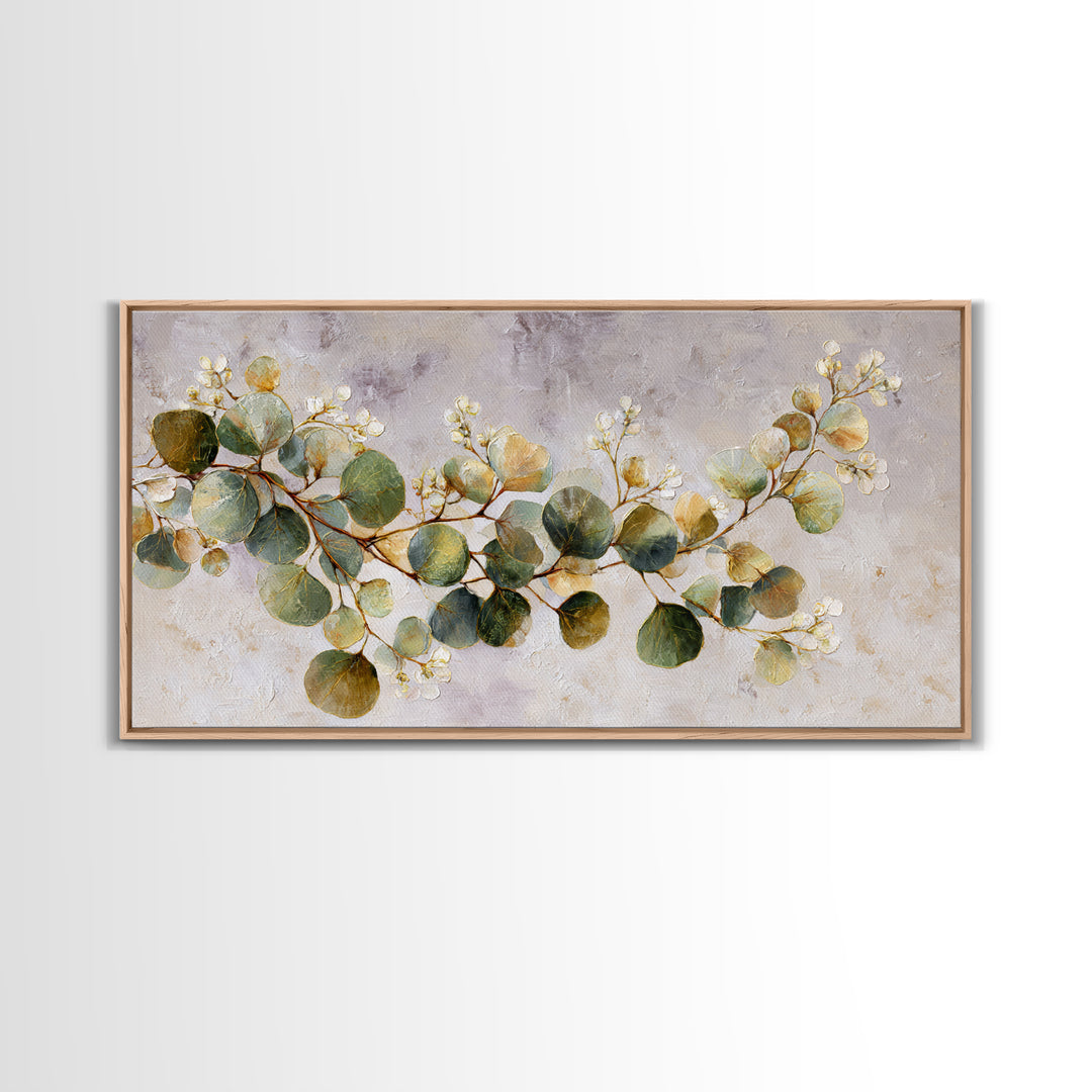 Gentle Eucalyptus Watercolor Branches Framed Canvas Print, Master Bedroom, Farmhouse Wall Art, Bedroom Decor, Oil Painting, MAS-2x1-80