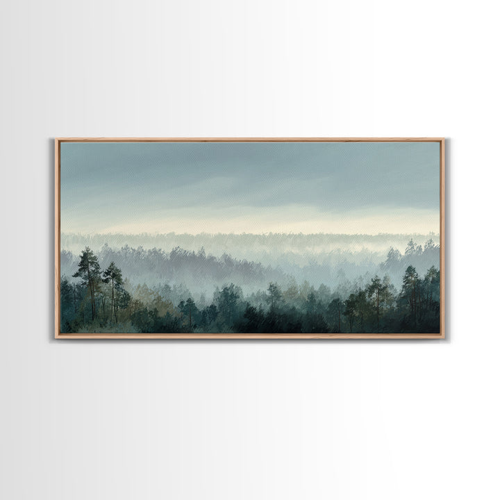 Calm Misty Forest Panorama Framed Canvas Print, Master Bedroom, Wall Decor Bedroom, Bedroom Decor, Fine Art, Sanctuary, MAS-2x1-96