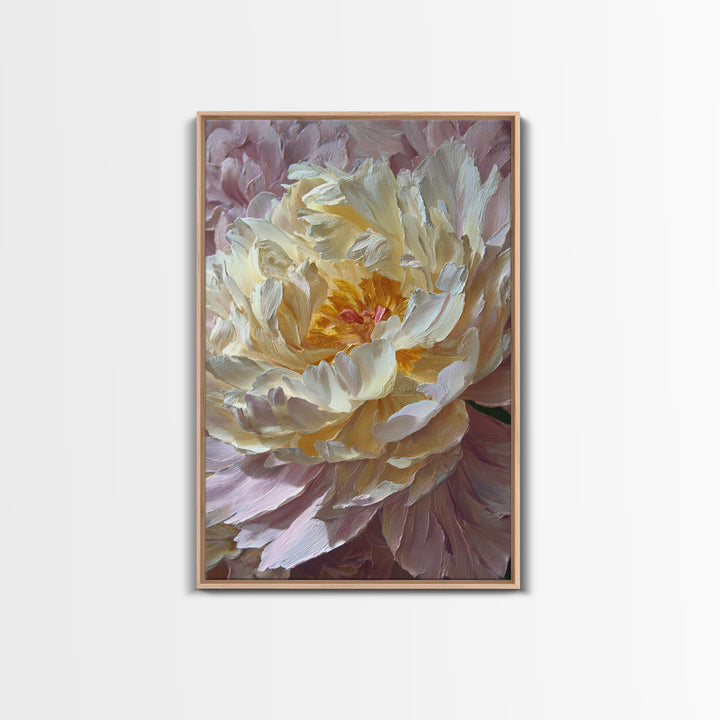 Romantic Neutral Peony Closeup Framed Canvas Print, Master Bedroom, Wall Art Prints, Bedroom Decor, Fine Art, Sanctuary, MAS-2x3-34