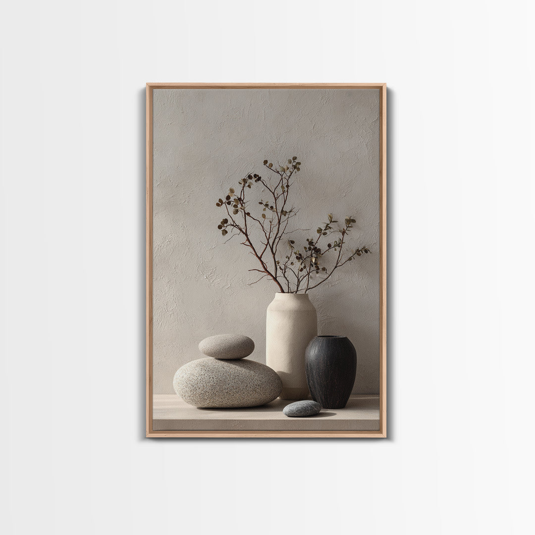 Minimal Stone Shapes Framed Canvas Print, Master Bedroom, Bedroom Decor, Abstract Art, Sanctuary, Bedroom Wall Decor, MAS-2x3-48