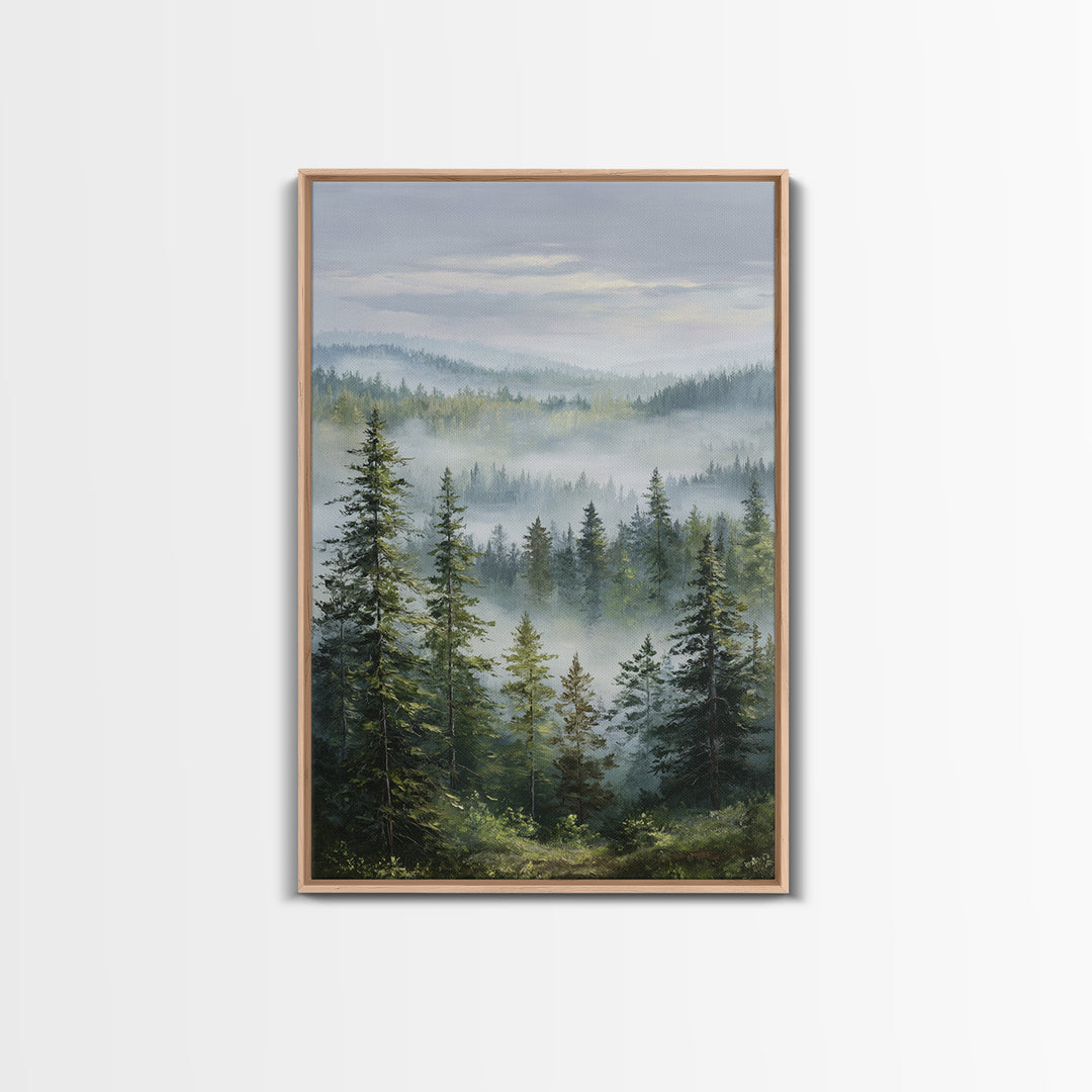 Calm Misty Forest Panorama Framed Canvas Print, Master Bedroom, Printable Art, Bedroom Decor, Sanctuary, Wall Art Bedroom, MAS-2x3-60