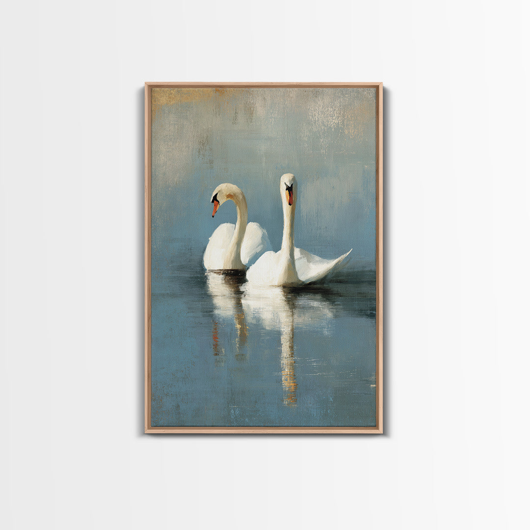 Romantic Swan Pair on Dark Water Canvas Print, Master Bedroom, Farmhouse Wall Art, Bedroom Decor, Fine Art, Sanctuary, MAS-2x3-71