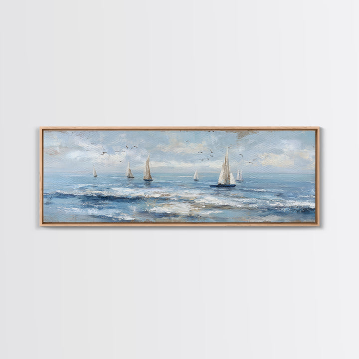 Hotel Coastal Landscape Canvas Print, Master Bedroom, Farmhouse Wall Art, Bedroom Decor, Oil Painting, Sanctuary, MAS-3x1-13