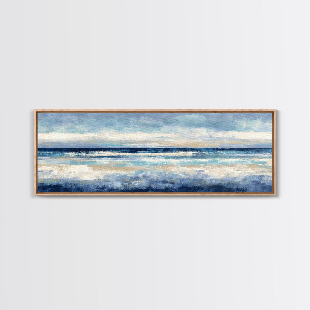 Elegant Moonlit Ocean Horizon Framed Canvas Print, Master Bedroom, Above Bed Wall Art, Bedroom Decor, Fine Art, Sanctuary, MAS-3x1-17