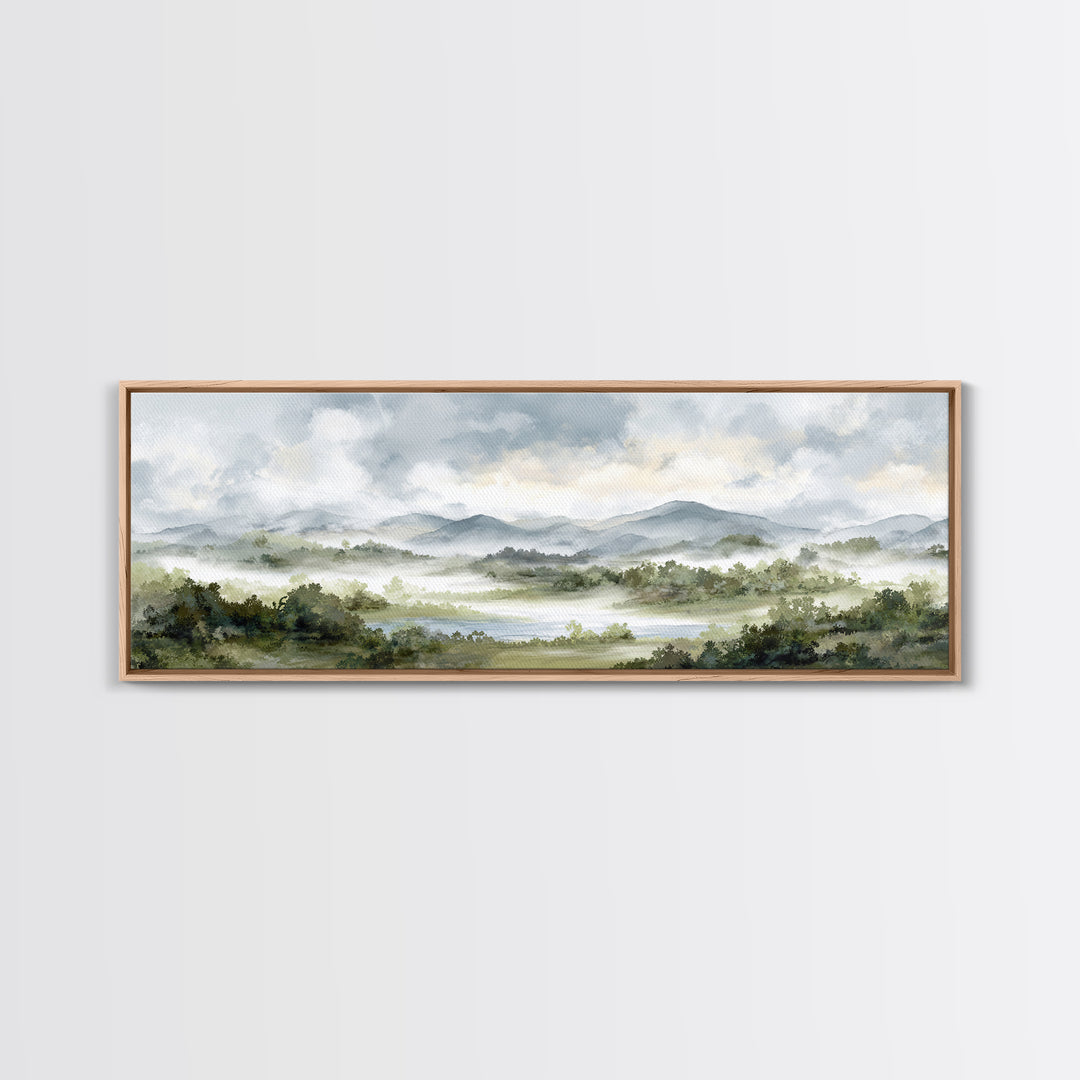 Calm Misty Forest Panorama Canvas Print, Master Bedroom, Above Bed Wall Decor, Bedroom Decor, Oil Painting, Sanctuary, MAS-3x1-20