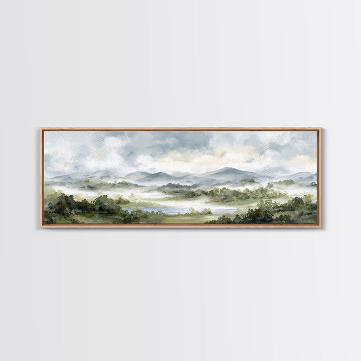 Calm Misty Forest Panorama Canvas Print, Master Bedroom, Above Bed Wall Decor, Bedroom Decor, Oil Painting, Sanctuary, MAS-3x1-20