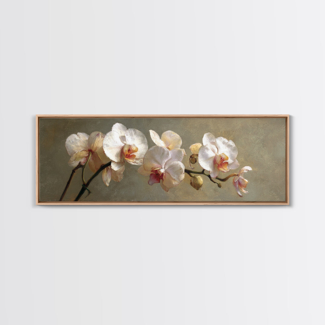 White Orchids Against Warm Gray Background Canvas Print, Master Bedroom, Set of 2 Prints, Bedroom Decor, Abstract Art, MAS-3x1-25
