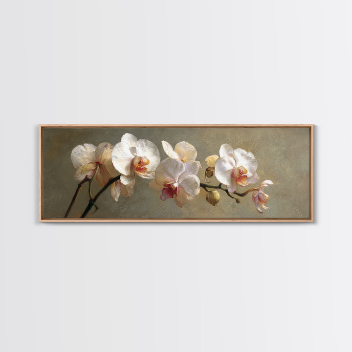 White Orchids Against Warm Gray Background Canvas Print, Master Bedroom, Set of 2 Prints, Bedroom Decor, Abstract Art, MAS-3x1-25