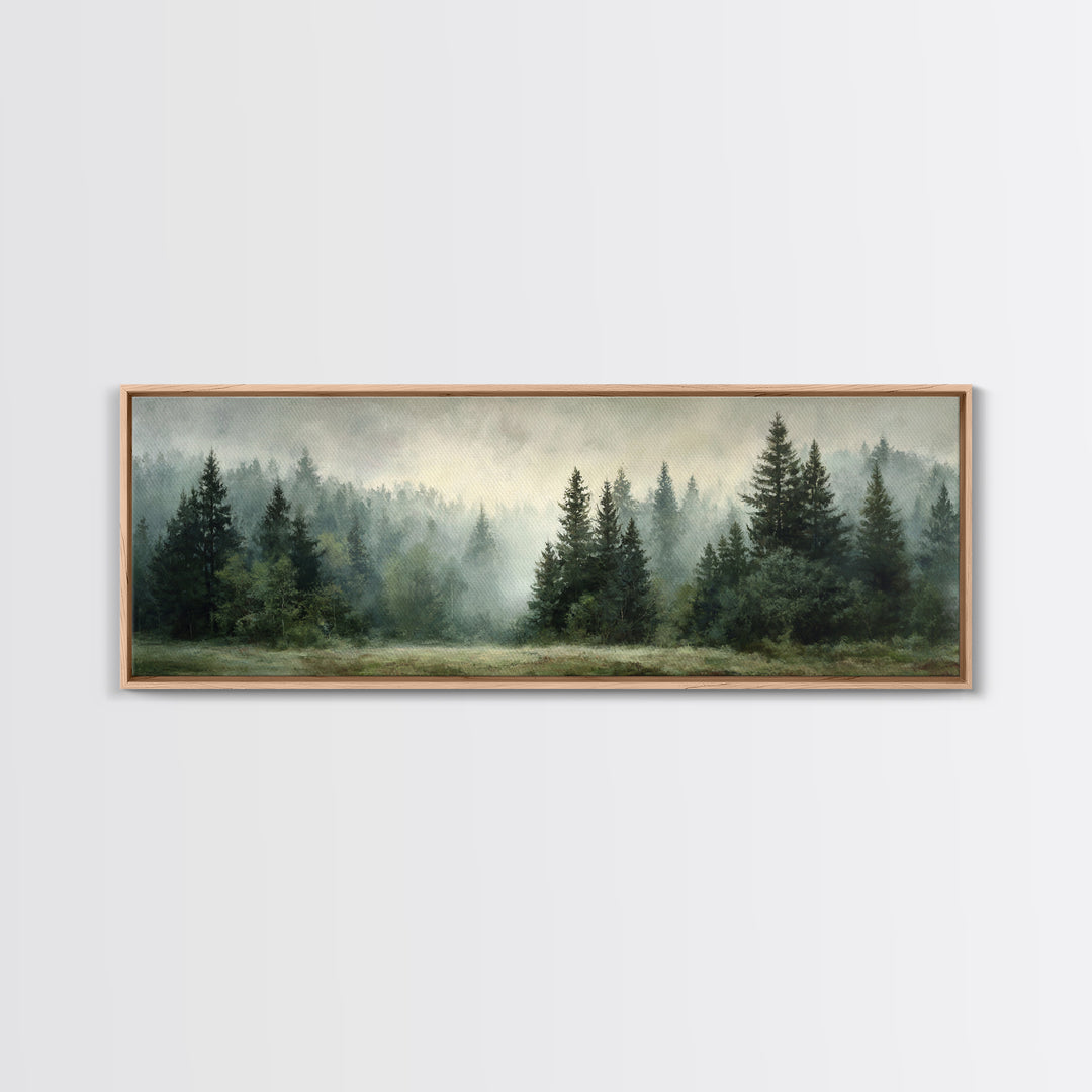 Calm Misty Forest Panorama Framed Canvas Print, Master Bedroom, Modern Decor, Bedroom Decor, Fine Art, Sanctuary, Wall Decor, MAS-3x1-44