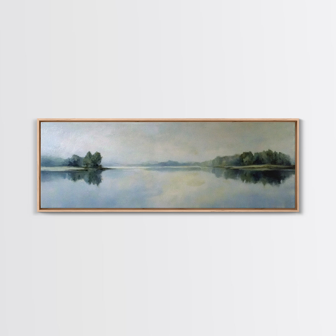 Serene Lake with Pale Morning Reflection Framed Canvas Print, Master Bedroom, Wedding Decor, Bedroom Decor, Fine Art, Sanctuary, MAS-3x1-47